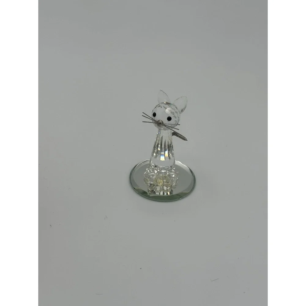 Swarovski Crystal Figurine Cat With Metal Whiskers In Original Box